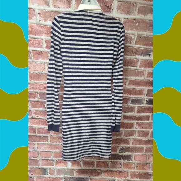 Guideboat Rugby Polo Mini Dress | Women’s Small | Gray Navy Striped Long Sleeve - Picture 2 of 7